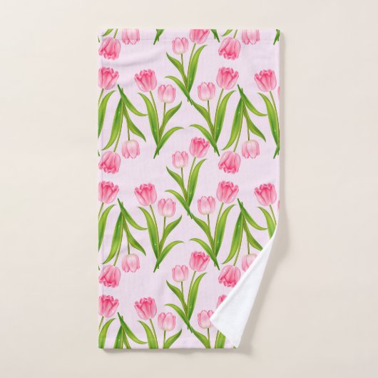  roze Tulp Floral Flowers Leaves Monogram Bad Handdoek (Handdoek)
