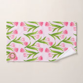  roze Tulp Floral Flowers Leaves Monogram Bad Handdoek (Handdoek)