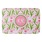  roze Tulp Floral Flowers Leaves Monogram Badmat (Voorkant)