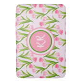  roze Tulp Floral Flowers Leaves Monogram Badmat (Voorkant Verticaal)