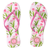  roze Tulp Floral Flowers Leaves Monogram F Teenslippers (Voetbed)
