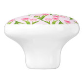  roze Tulp Floral Flowers Leaves Monogram Keramische Knop (Zijkant)