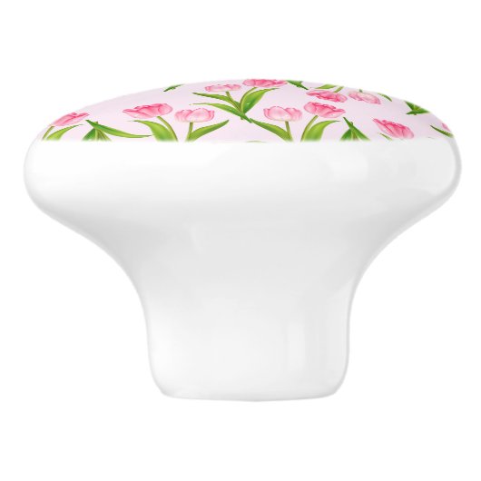  roze Tulp Floral Flowers Leaves Monogram Keramische Knop (Zijkant)