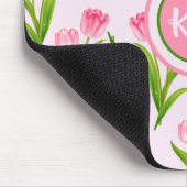  roze Tulp Floral Flowers Leaves Monogram Muismat (Hoek)