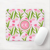  roze Tulp Floral Flowers Leaves Monogram Muismat (Met muis)