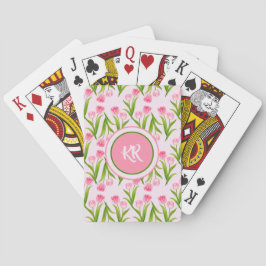  roze Tulp Floral Flowers Leaves Monogram Pokerkaarten