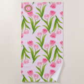  roze Tulp Floral Flowers Leaves Monogram Strandlaken (Voorkant)