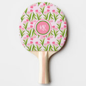  roze Tulp Floral Flowers Leaves Monogram Tafeltennisbatje (Achterkant)