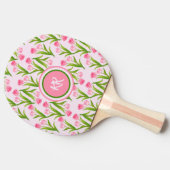  roze Tulp Floral Flowers Leaves Monogram Tafeltennisbatje (Zijkant)