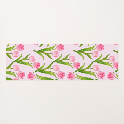  roze Tulp Floral Flowers Leaves Monogram Yogamat (Achterkant (horizontaal))