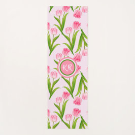  roze Tulp Floral Flowers Leaves Monogram Yogamat