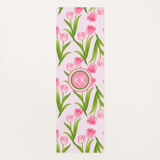  roze Tulp Floral Flowers Leaves Monogram Yogamat (Voorkant)