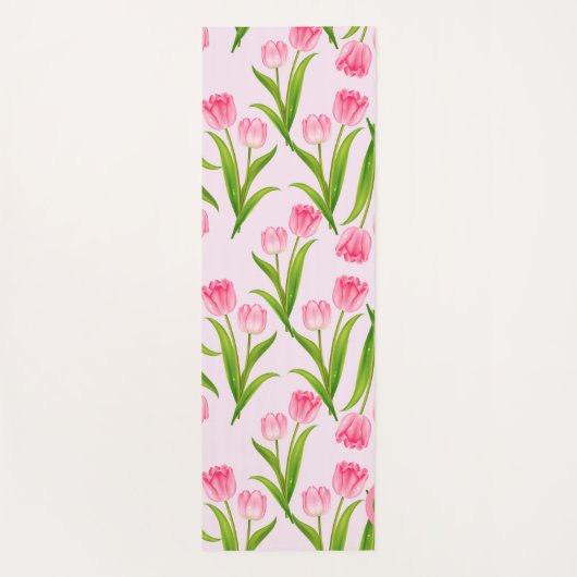  roze Tulp Floral Flowers Leaves Monogram Yogamat (Achterkant)
