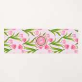  roze Tulp Floral Flowers Leaves Monogram Yogamat (Voorkant (horizontaal))
