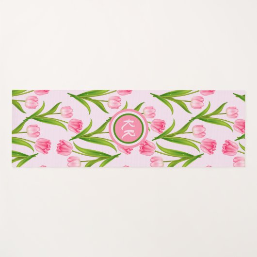  roze Tulp Floral Flowers Leaves Monogram Yogamat (Voorkant (horizontaal))