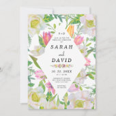 Roze Tulp Floral Geometrisch Lijst Bruiloft Uitnod Kaart (Voorkant)