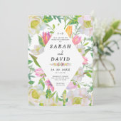 Roze Tulp Floral Geometrisch Lijst Bruiloft Uitnod Kaart (Staand voorkant)