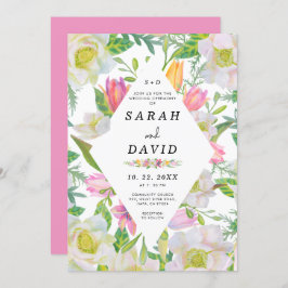 Roze Tulp Floral Geometrisch Lijst Bruiloft Uitnod Kaart