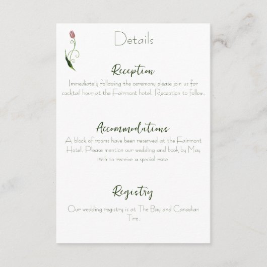 Roze Tulp Floral Informatiekaartje (Voorkant)