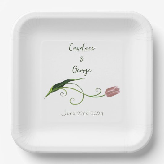 Roze Tulp Floral Papieren Bordje (Voorkant)