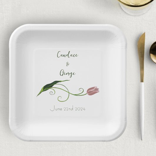 Roze Tulp Floral Papieren Bordje