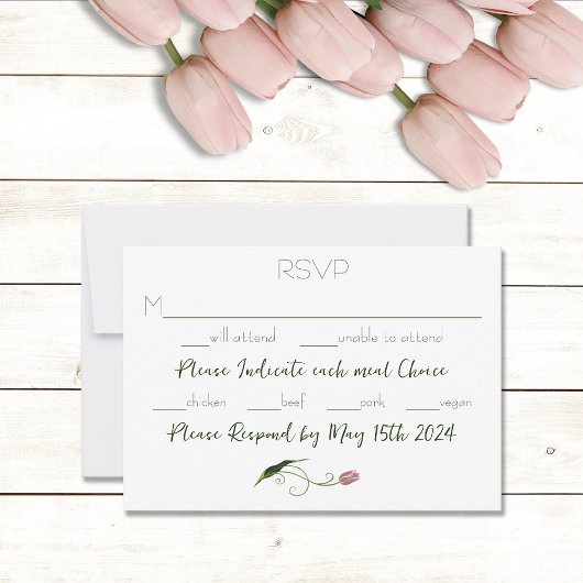 Roze Tulp Floral RSVP Kaartje