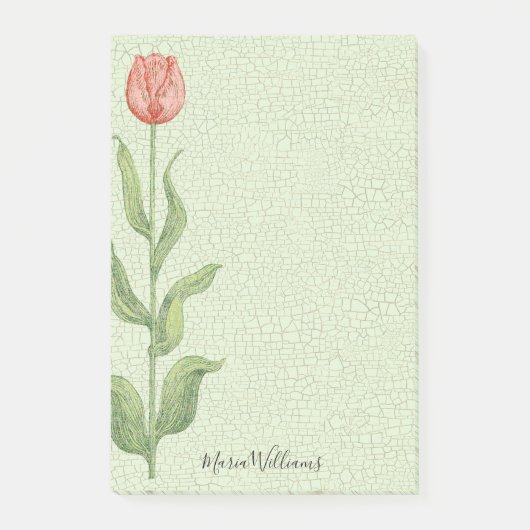 Roze Tulp Floral Voeg naam 4x6 toe Post-it® Notes (Voorkant)