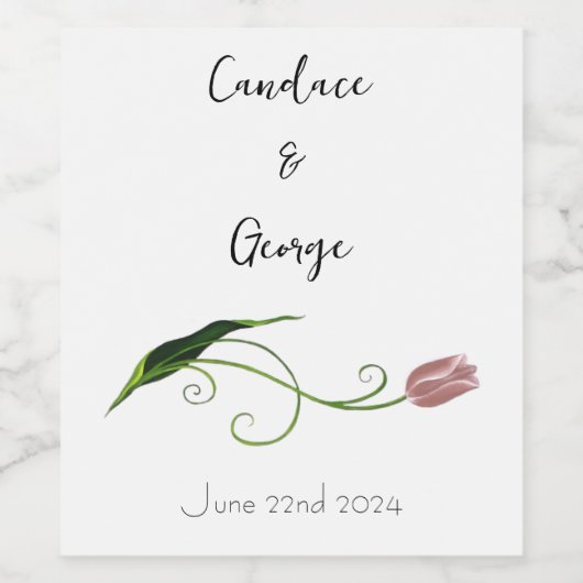 Roze Tulp Floral Wijn Etiket (Enkel label)
