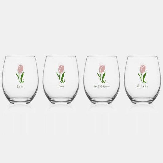 Roze Tulp Floral Wijnglas Zonder Voet (Voorkant)