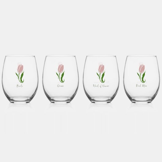 Roze Tulp Floral Wijnglas Zonder Voet (Achterkant)