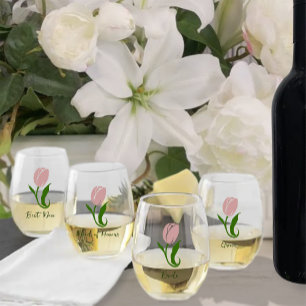Roze Tulp Floral Wijnglas Zonder Voet