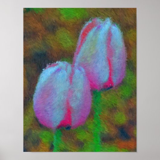 Roze Tulp Flowers Impressionist Painting Poster (Voorkant)