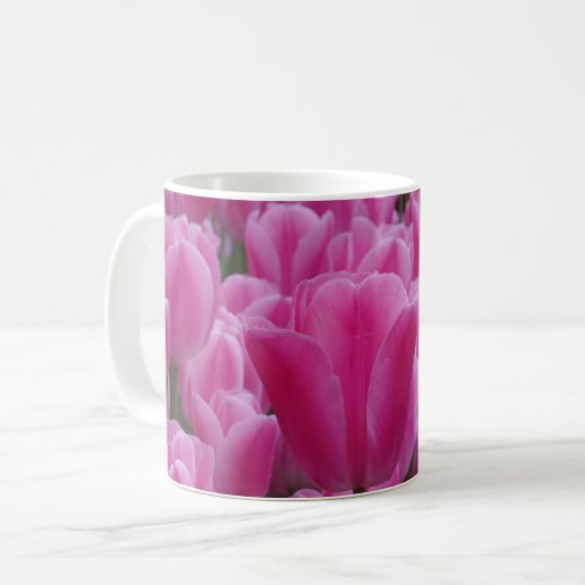 Roze Tulp Flowers White Coffee Mok (Voorkant links)
