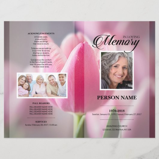 Roze Tulp Funeral Template (Voorkant)