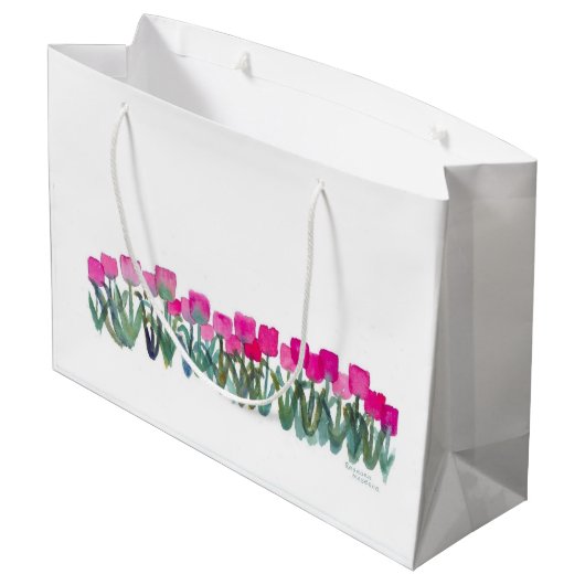 Roze Tulp Gift Bag Groot Cadeauzakje (Achterkant Gekanteld)