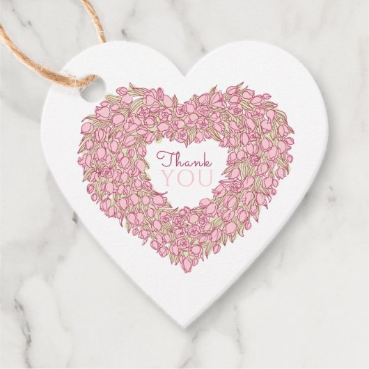 Roze tulp hartkunst bedankt voor je huwelijksgunst bedankjes labels (Voorkant)