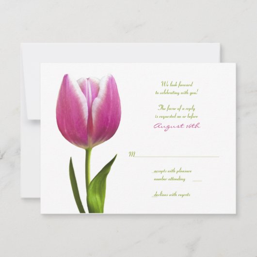 Roze Tulp Huwelijkskaart Antwoordkaart RSVP Kaartje (Voorkant)