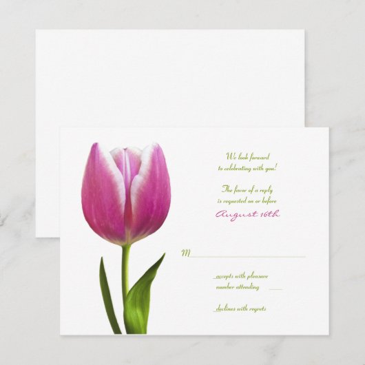 Roze Tulp Huwelijkskaart Antwoordkaart RSVP Kaartje (Voorkant / Achterkant)