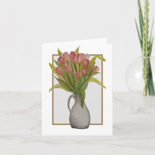Roze tulp in een vaas gevouwen notitie Kaart