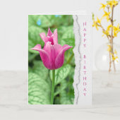 Roze tulp in tuin verjaardag kaart (Gele Bloem)