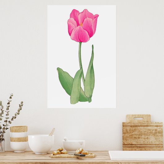 Roze tulp,  Japanse kunst Poster (Keuken)