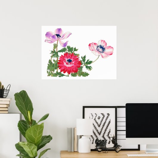 Roze tulp,  Japanse kunst Poster (Thuiskantoor)