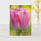 Roze Tulp Lentekaart Kaart (Gele Bloem)