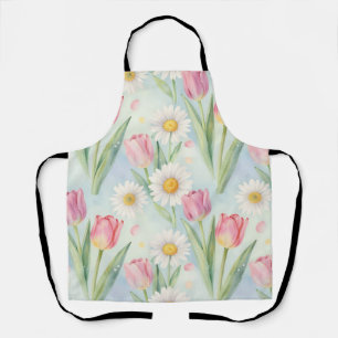 Roze Tulp Madeliefje Waterverf Lente Patroon Schort