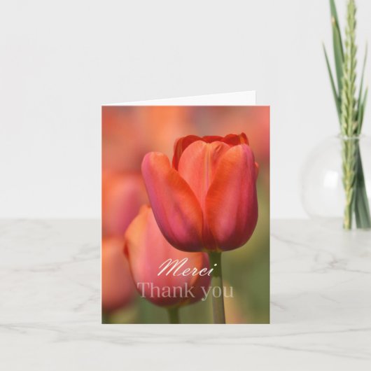 Roze Tulp Merci Dank u Notecard Bedankkaart (Voorkant)
