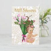 Roze tulp met  prinses Baby Girl Kaart (Staand voorkant)