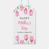 Roze Tulp Moederdag Design met Kinder namen Cadeaulabel (Achterkant)