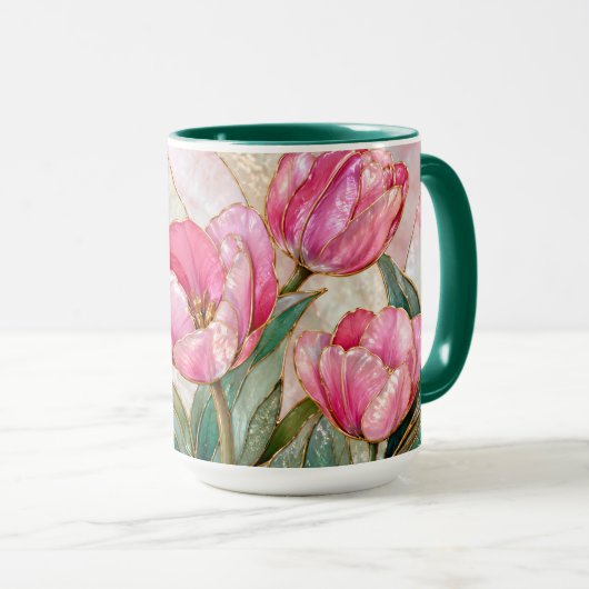 Roze Tulp Mok Elegante Bloem Coffee Kop (Voorkant rechts)