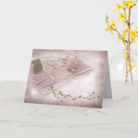 Roze tulp op de vogelkaarten kaart (Gele Bloem)