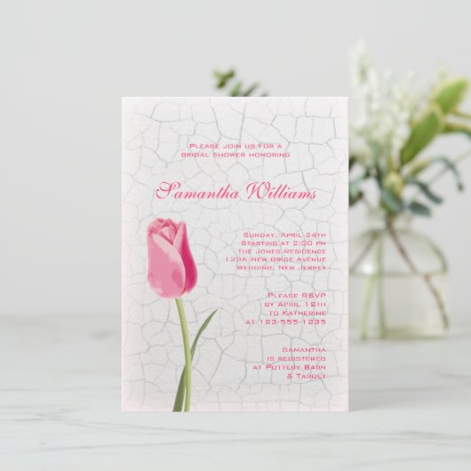 Roze tulp op het Vrijgezellenfeest Crackle Paint Kaart (Staand voorkant)